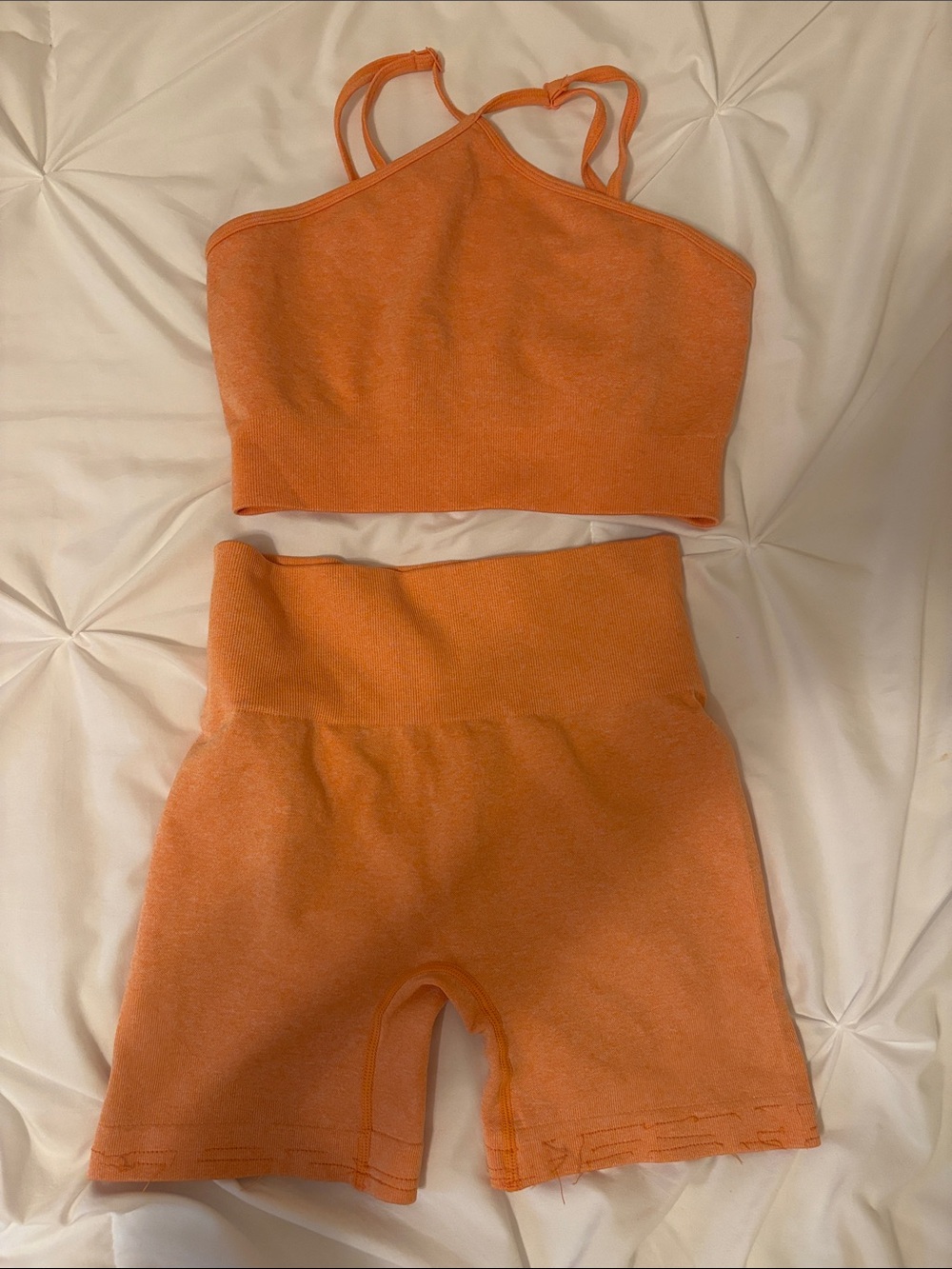 Orange Two-Piece Active Shorts and Bra Set